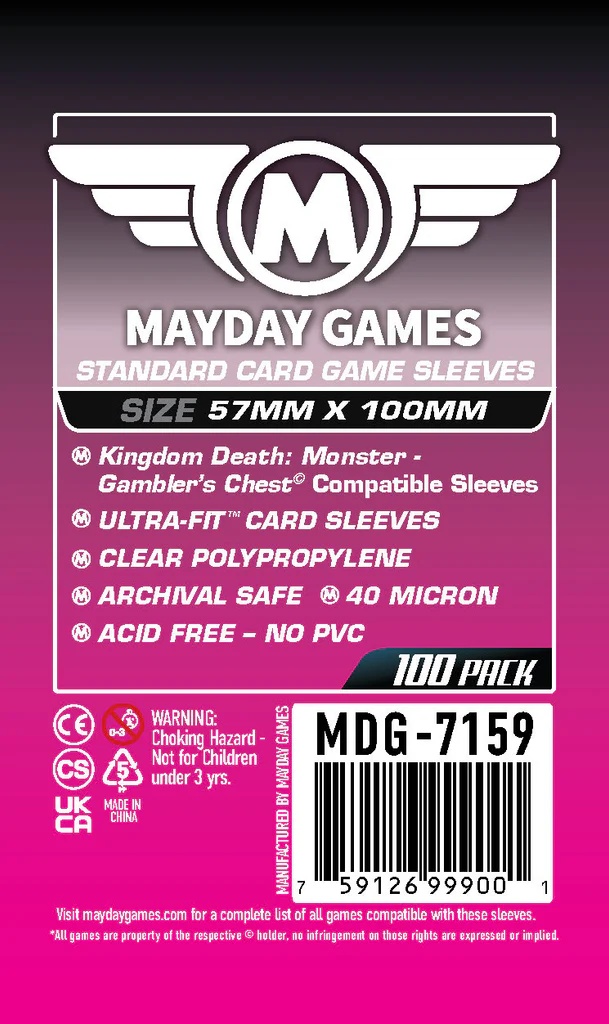 100 Mayday Games Standard Kingdom Death Gamblers Chest sleeves 57x100mm MDG7159