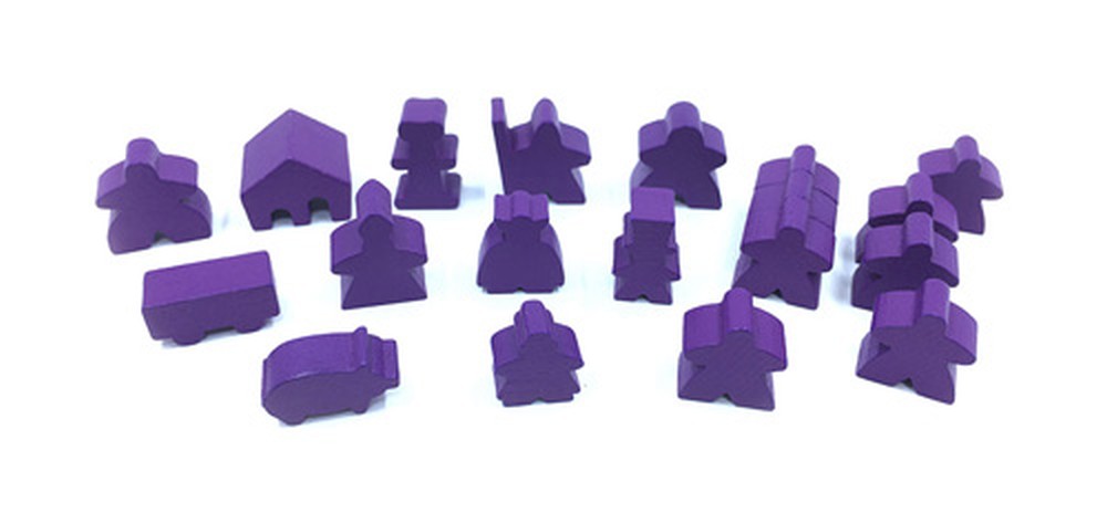 Complete 19 piece purple transparent set Carcassonne meeples