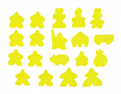 Complete 19 piece yellow frosted set of Carcassonne meeples